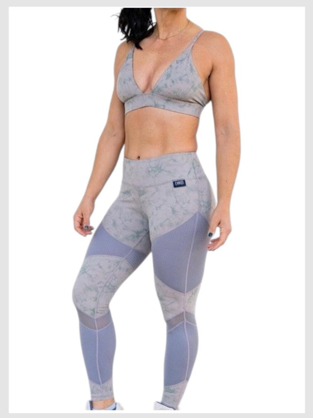 Womenās Purple Marble and Mesh Leggings & Sports Bra Activewear Set S